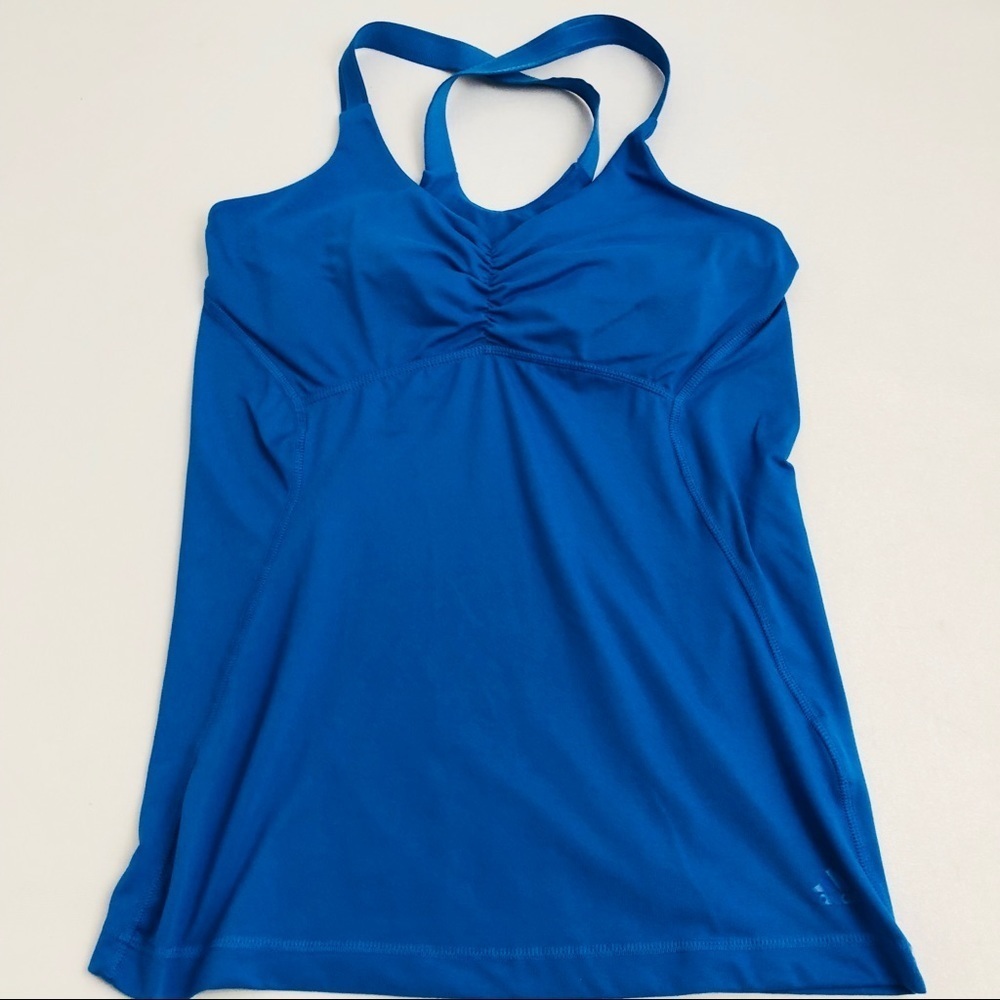 Adidas blue Climate criss cross straps workout tank top